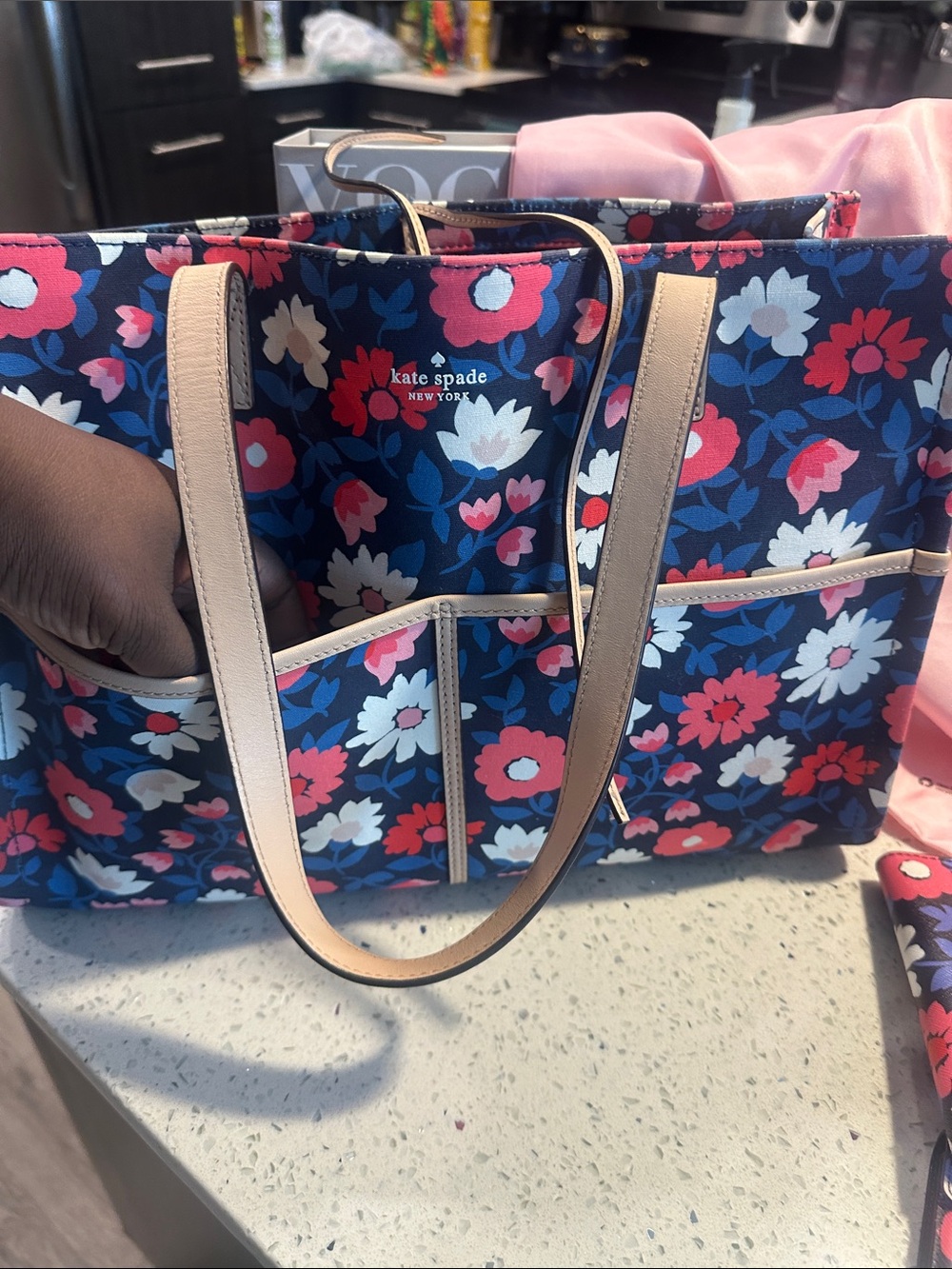 kate spade Navy Floral Tote,small Wallet, phone case, wristlet, dustbag - Picture 3 of 17